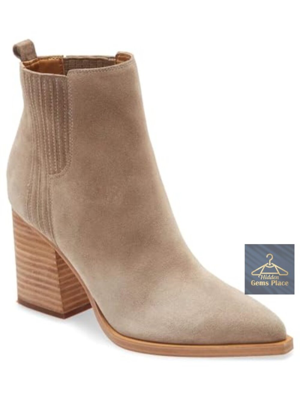 Faux Suede Ankle Boots Pointed Toe Chunky Stacked Mid Heel Faux Fur Lined